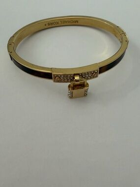 Michael Kors Gold-tone Bracelet with Black Inlay and Crystal Lock